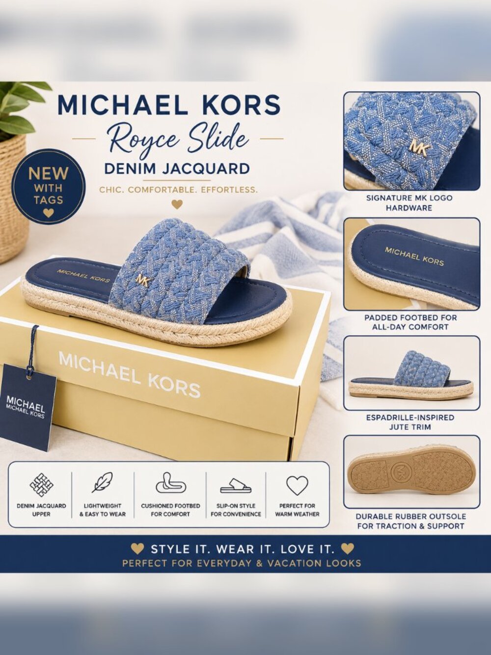 Michael Kors Denim Jacquard Royce Slide